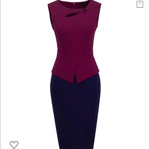 Homeyee Peplum Wine & Navy Dress